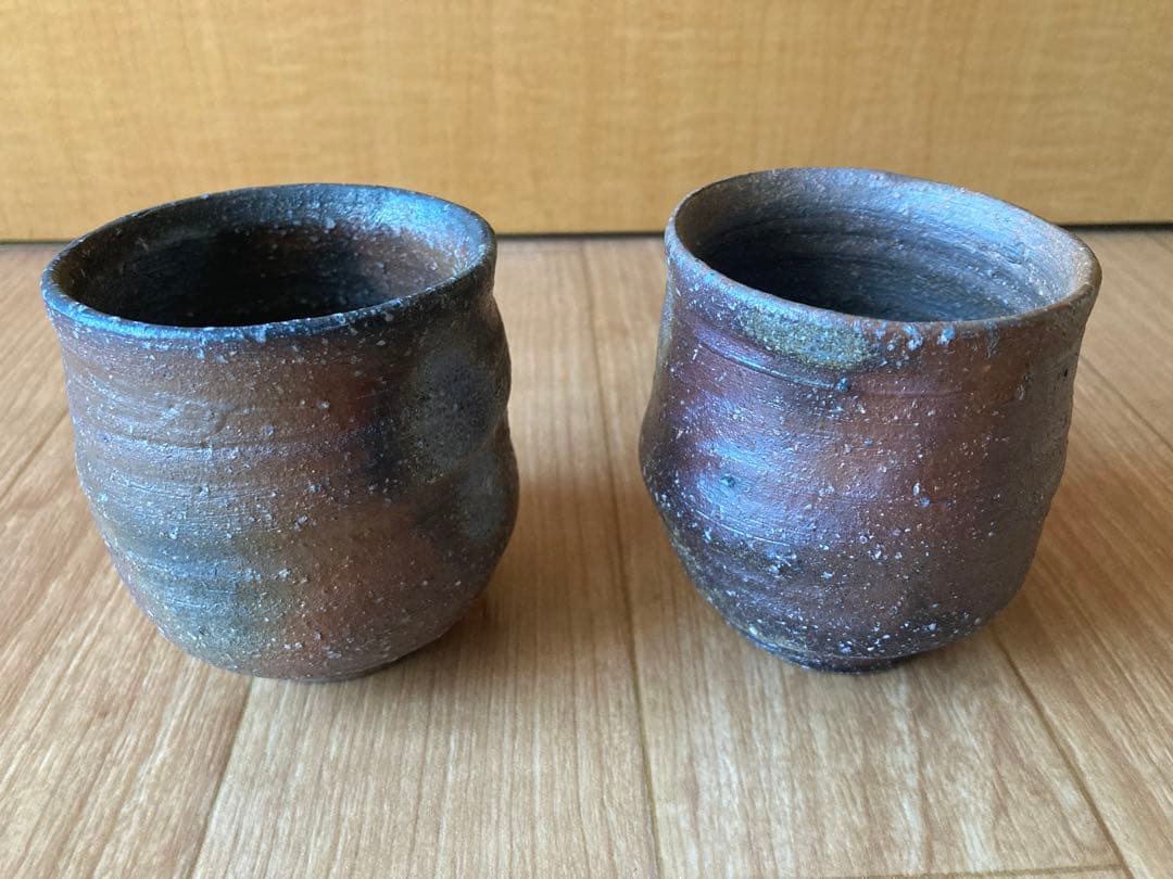 【お値下げしました】陶芸家　備前　荻野雅也　湯呑み 2個セット 木箱付き