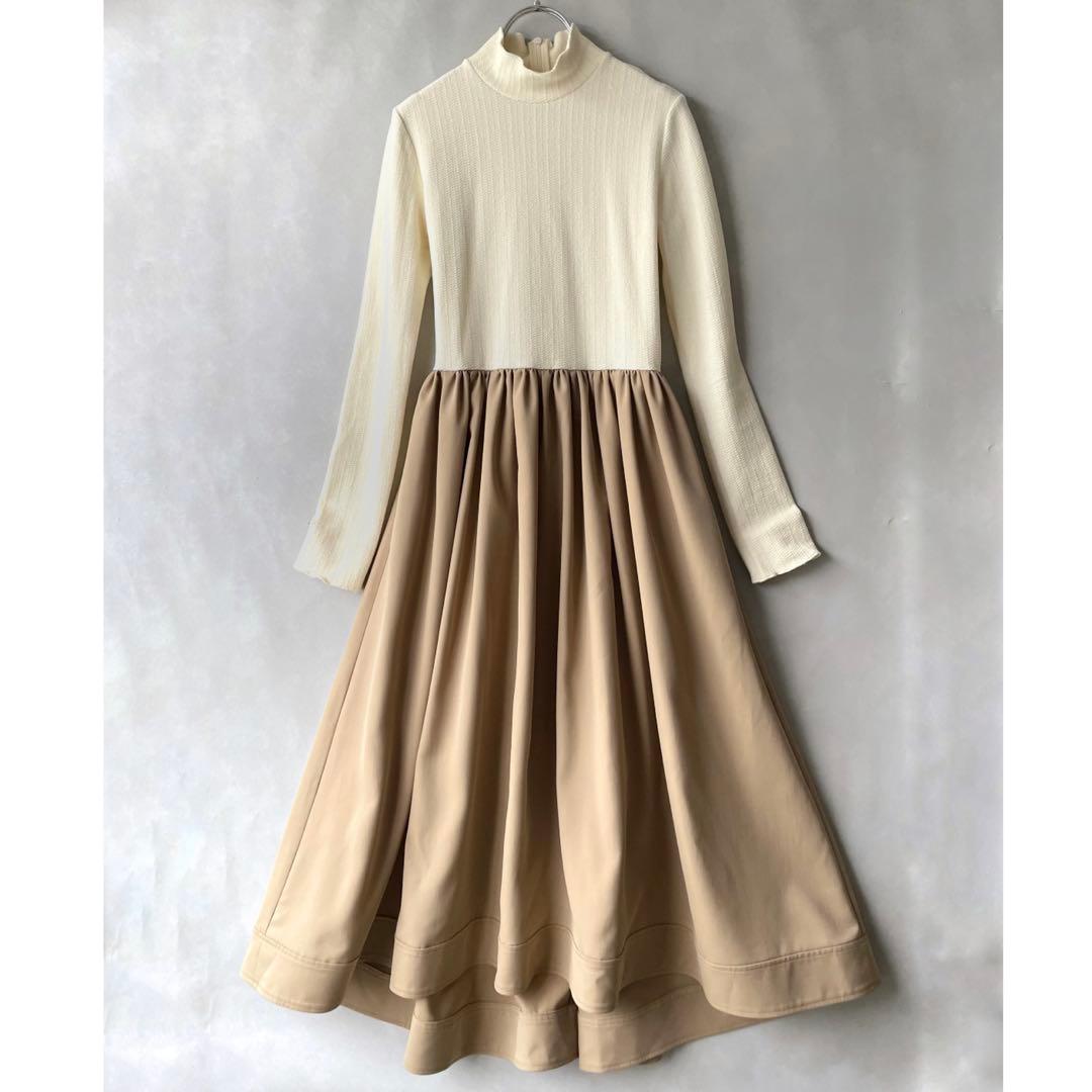 極美品✨エストネーション　24AW ドッキングワンピース　38 オフ白　ベージュ