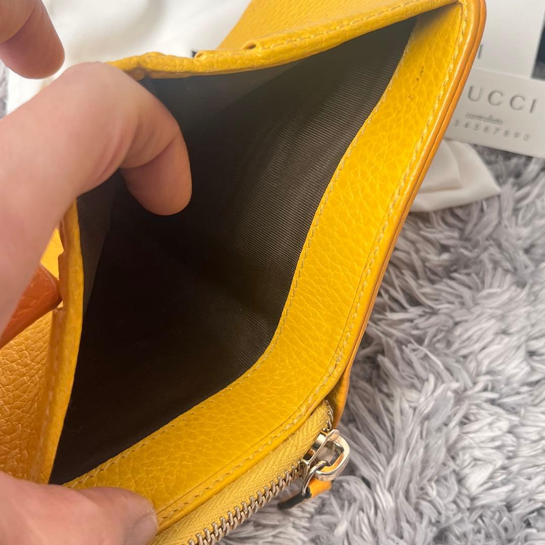 GUCCI 折り財布　GGキャンバス イエロー　ラウンドファスナー