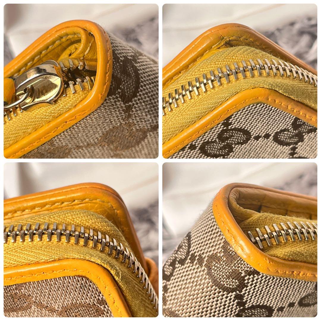 GUCCI 折り財布　GGキャンバス イエロー　ラウンドファスナー