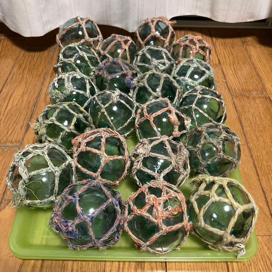 浮き玉　ガラス玉　「川口」の刻印入り　8〜9cm 21個