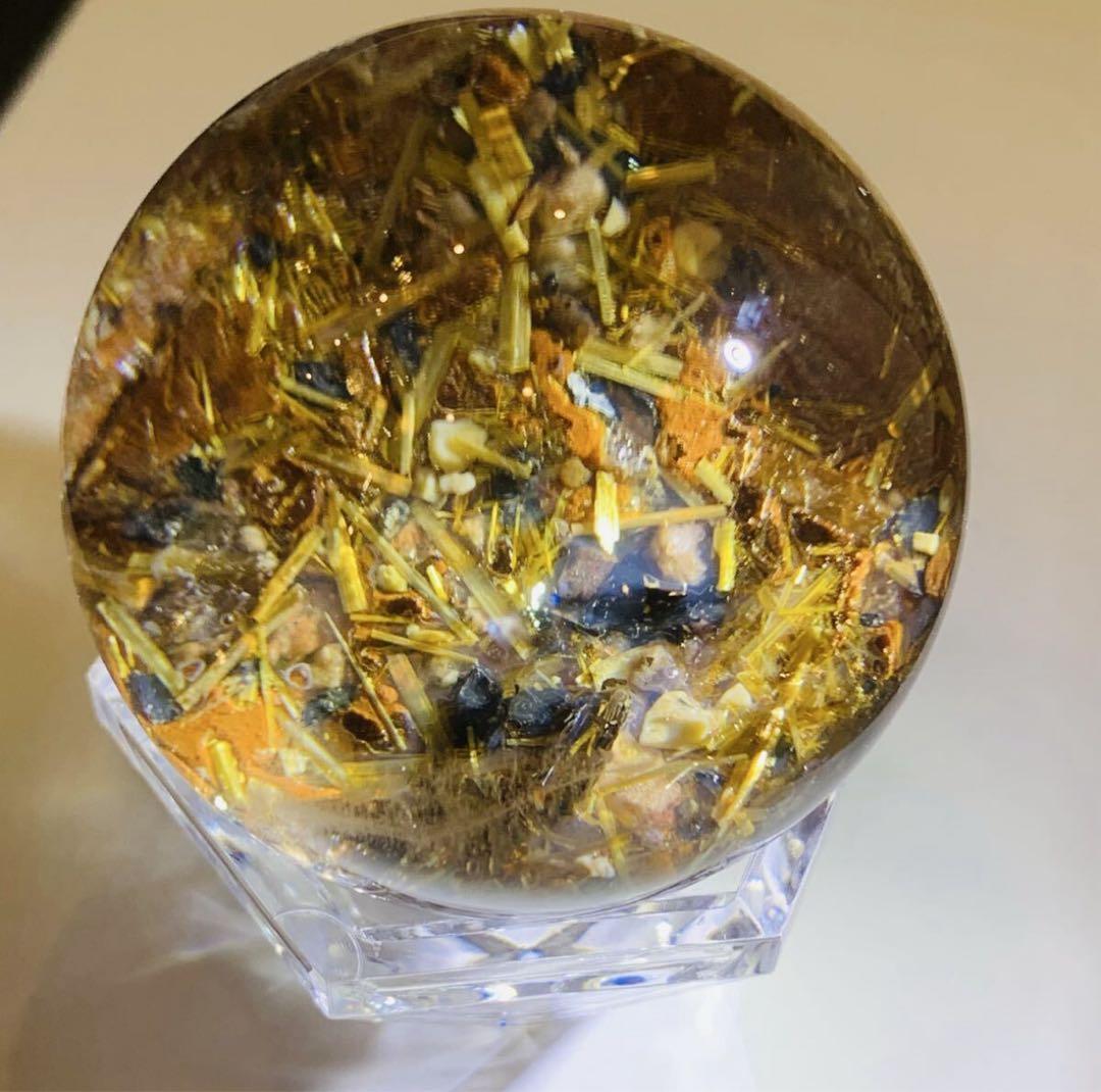 ⭐*️様 タイチンルチル　パイライト共生　ガーデンクォーツスフィア　45ミリ B