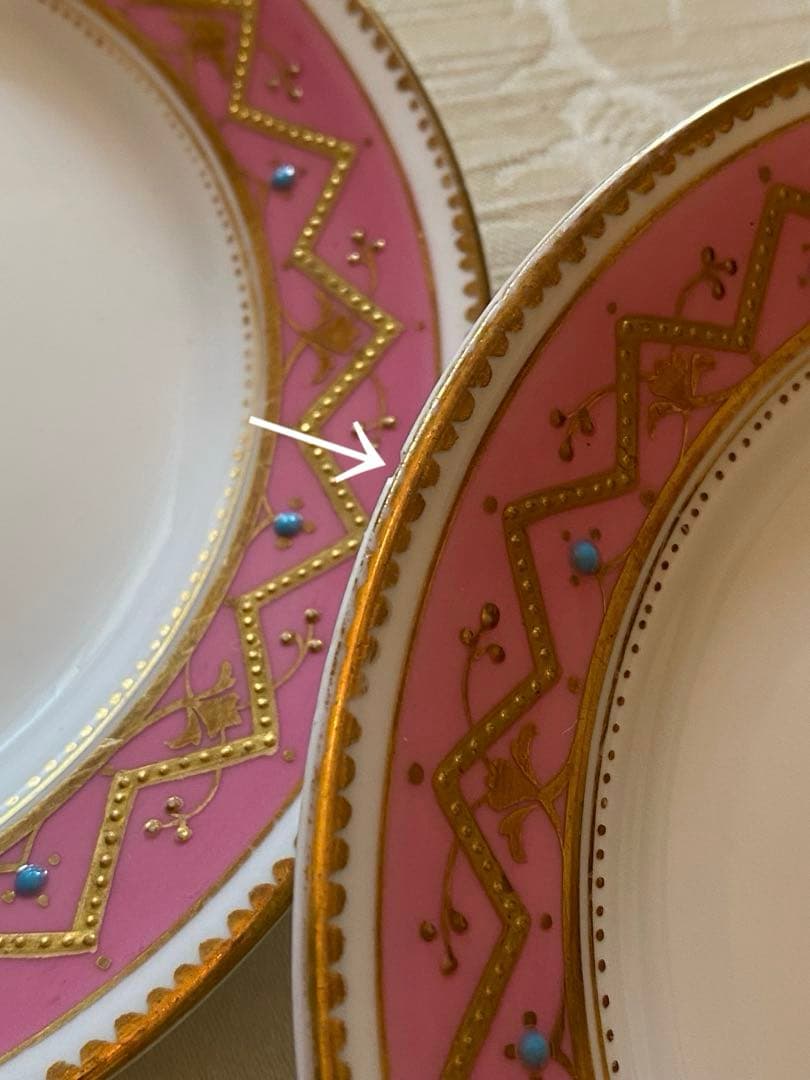 【英国／窯不明】金彩 金盛 エナメル／デザート皿 プレート ４枚セット