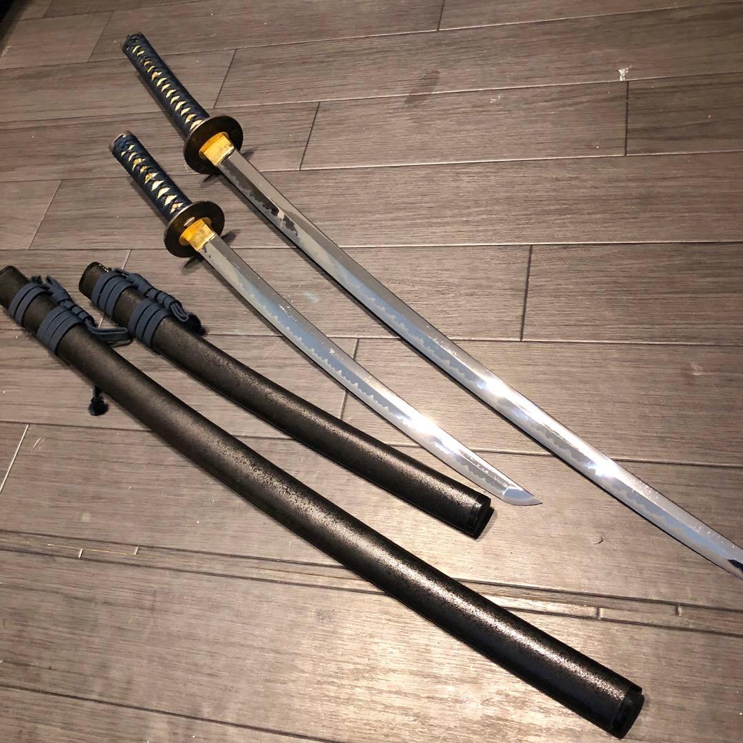 高級模造刀　居合刀　 美術刀剣　太刀　脇差　大小セット　緑拵え