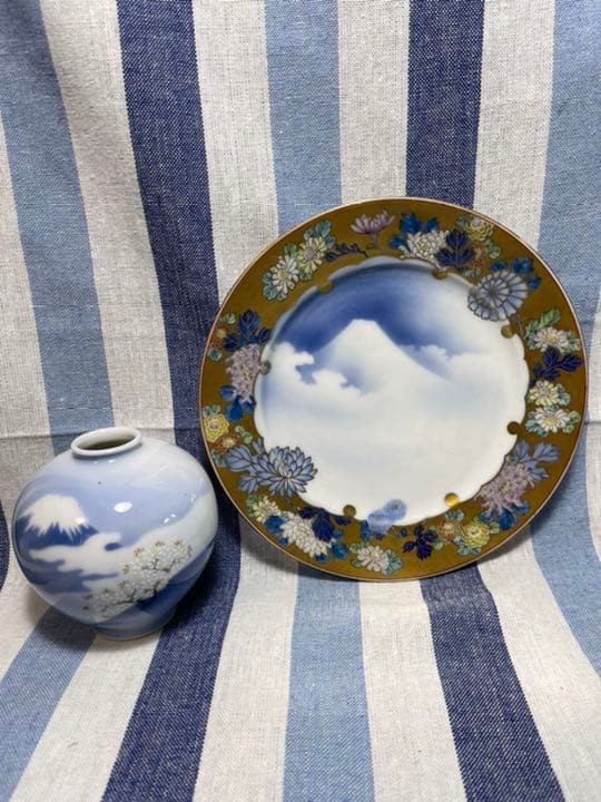 055 [激レア]香蘭社　古美術品　皿1 壷1 金彩