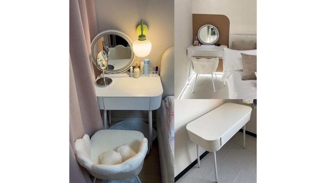 [新品]ドレッサーデスク LEDミラー付き ホワイト Size : 70cm