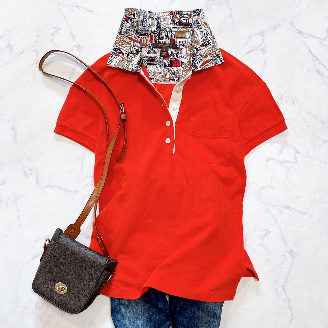 美品✨ルイヴィトン ポロシャツ ロゴ刺繍 プリント切り替え襟 S