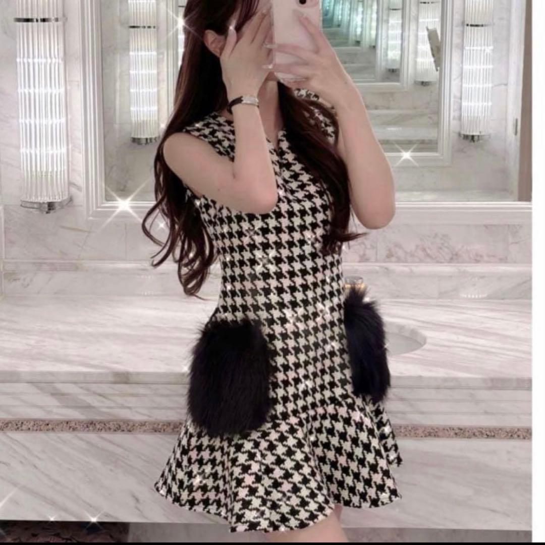 ルミニョンpink × black houndstooth pocket