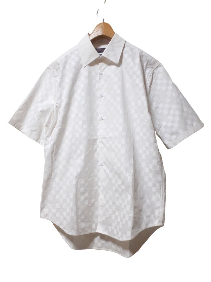 伊製 ルイヴィトン/242MF ダミエ ロゴ/ジャガード 半袖シャツ XL程度