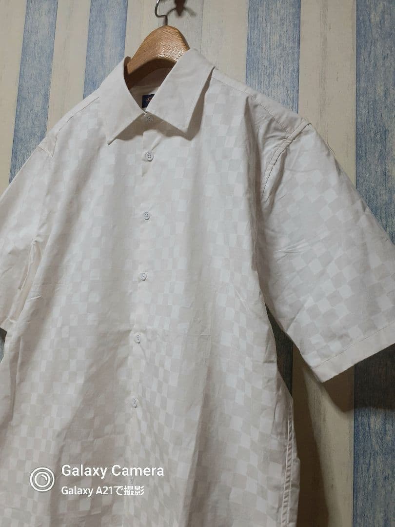 伊製 ルイヴィトン/242MF ダミエ ロゴ/ジャガード 半袖シャツ XL程度