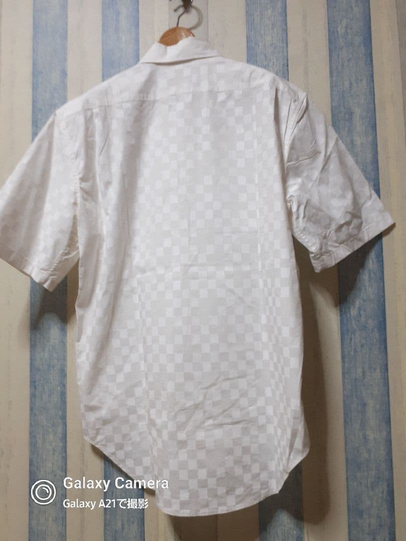 伊製 ルイヴィトン/242MF ダミエ ロゴ/ジャガード 半袖シャツ XL程度