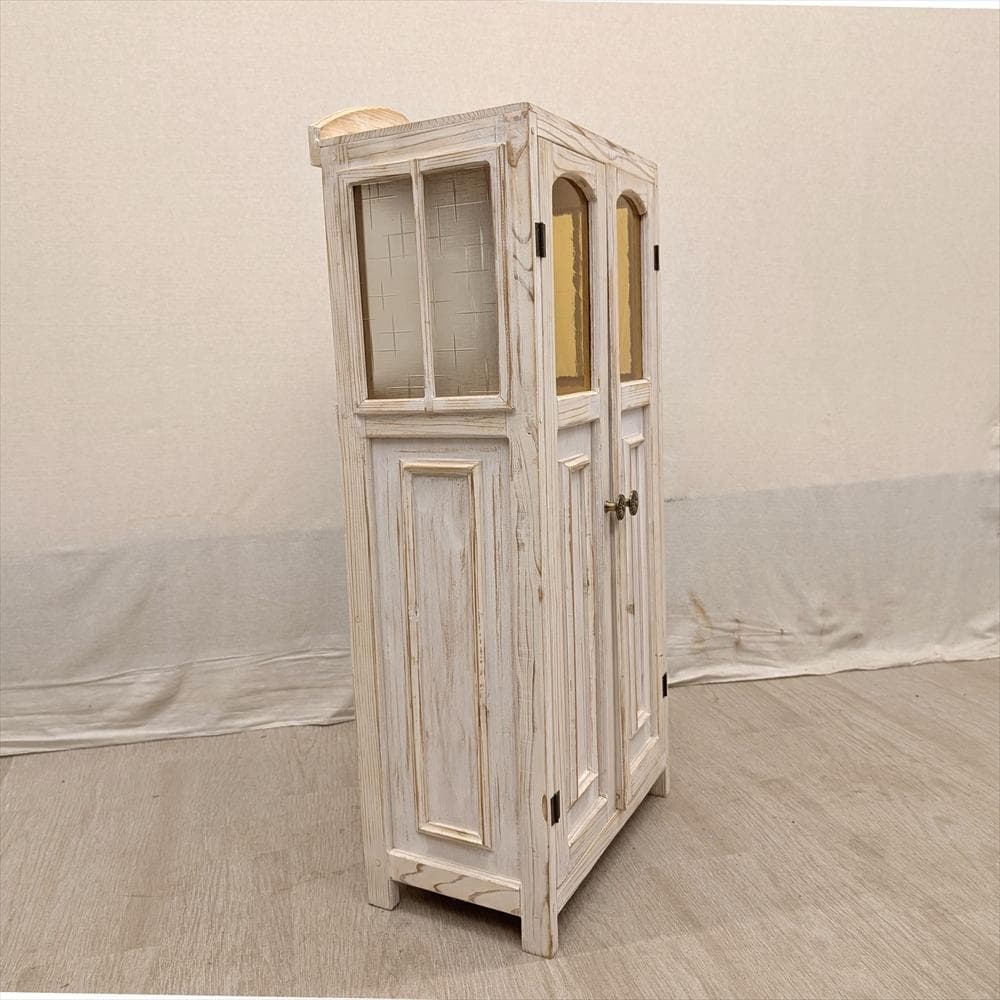 展示品　レトロガラス　シャビー　ハンドメイド　キャビネット　飾り棚　フレンチ　B