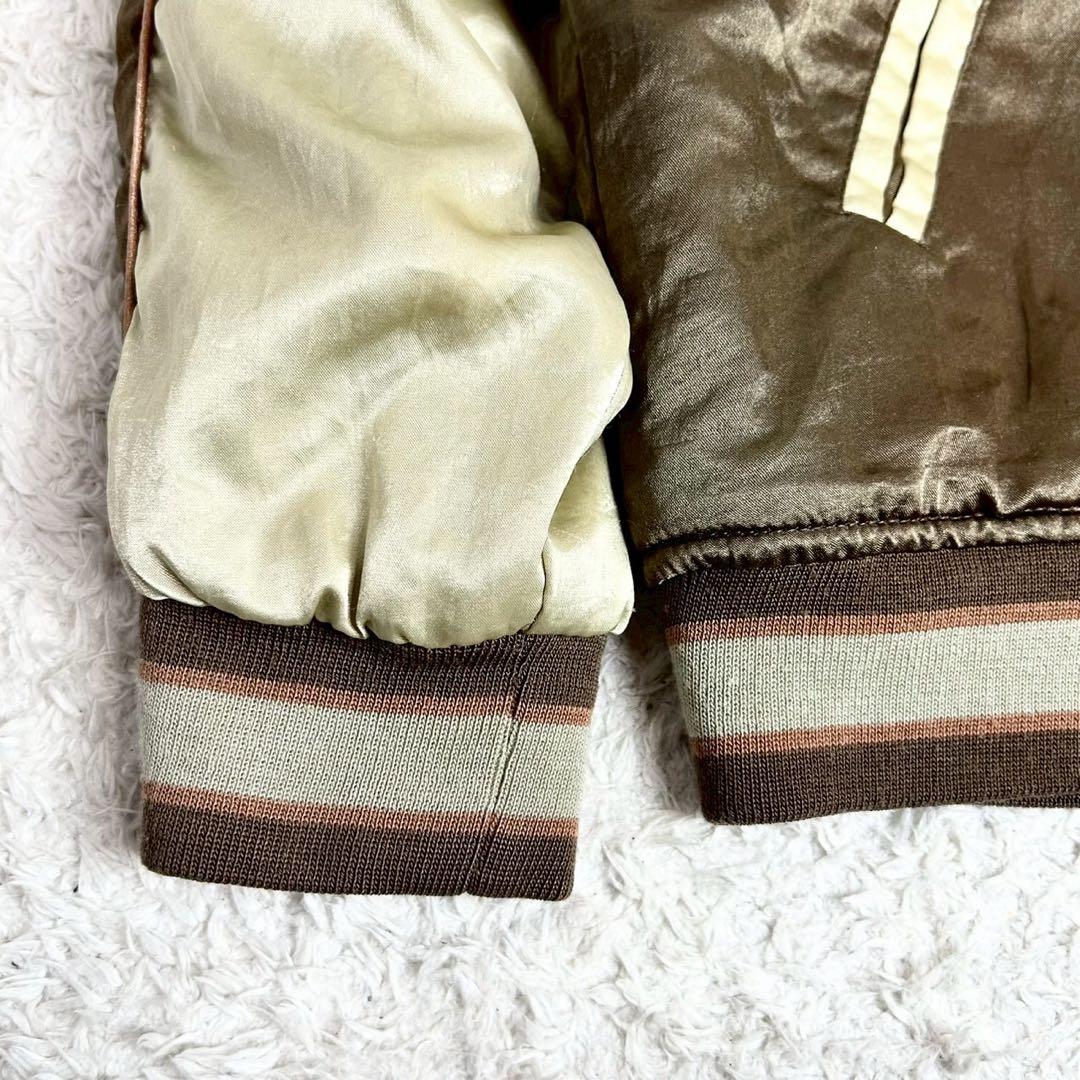 MS:NICK SIXX 風神雷神 スカジャン 刺繍 ブラウン中綿 サテン生地L