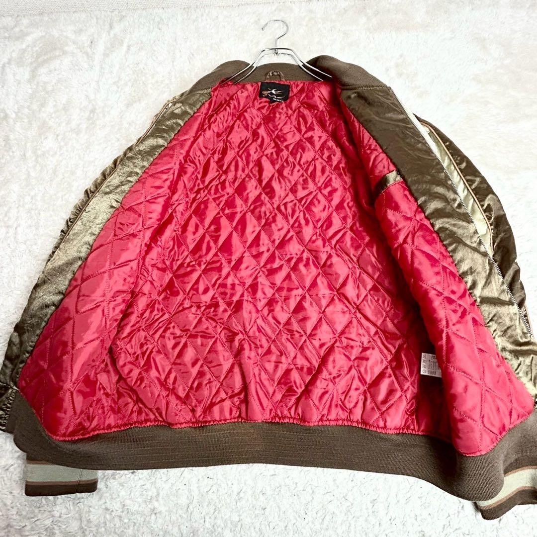 MS:NICK SIXX 風神雷神 スカジャン 刺繍 ブラウン中綿 サテン生地L