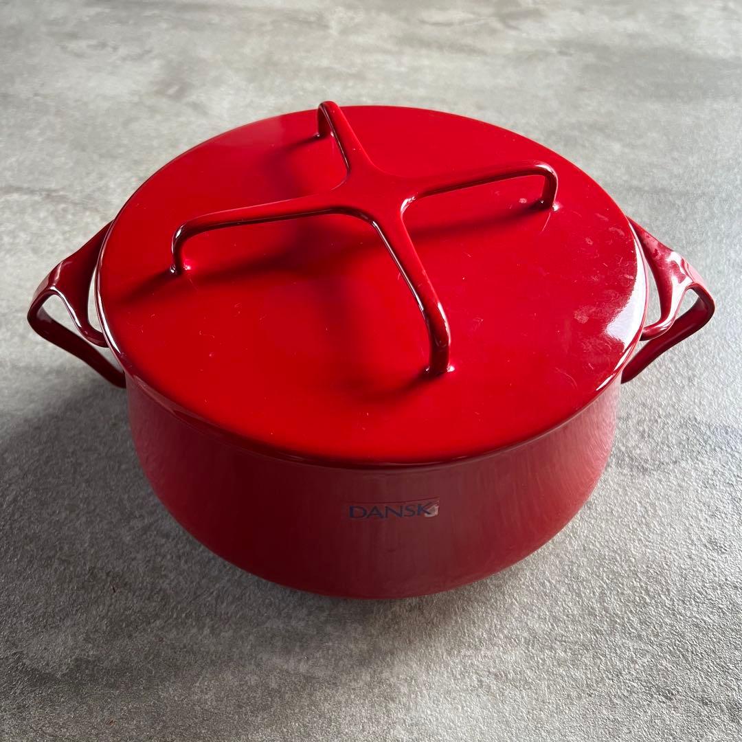 DANSK 赤 ホーロー鍋 蓋付き