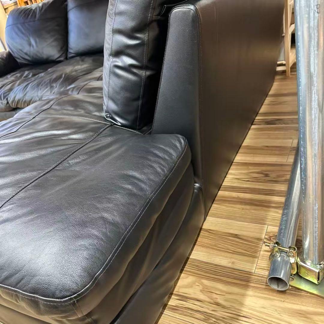 ニトリソファ本革合皮　右カウチ　ブラック3人掛けソファー