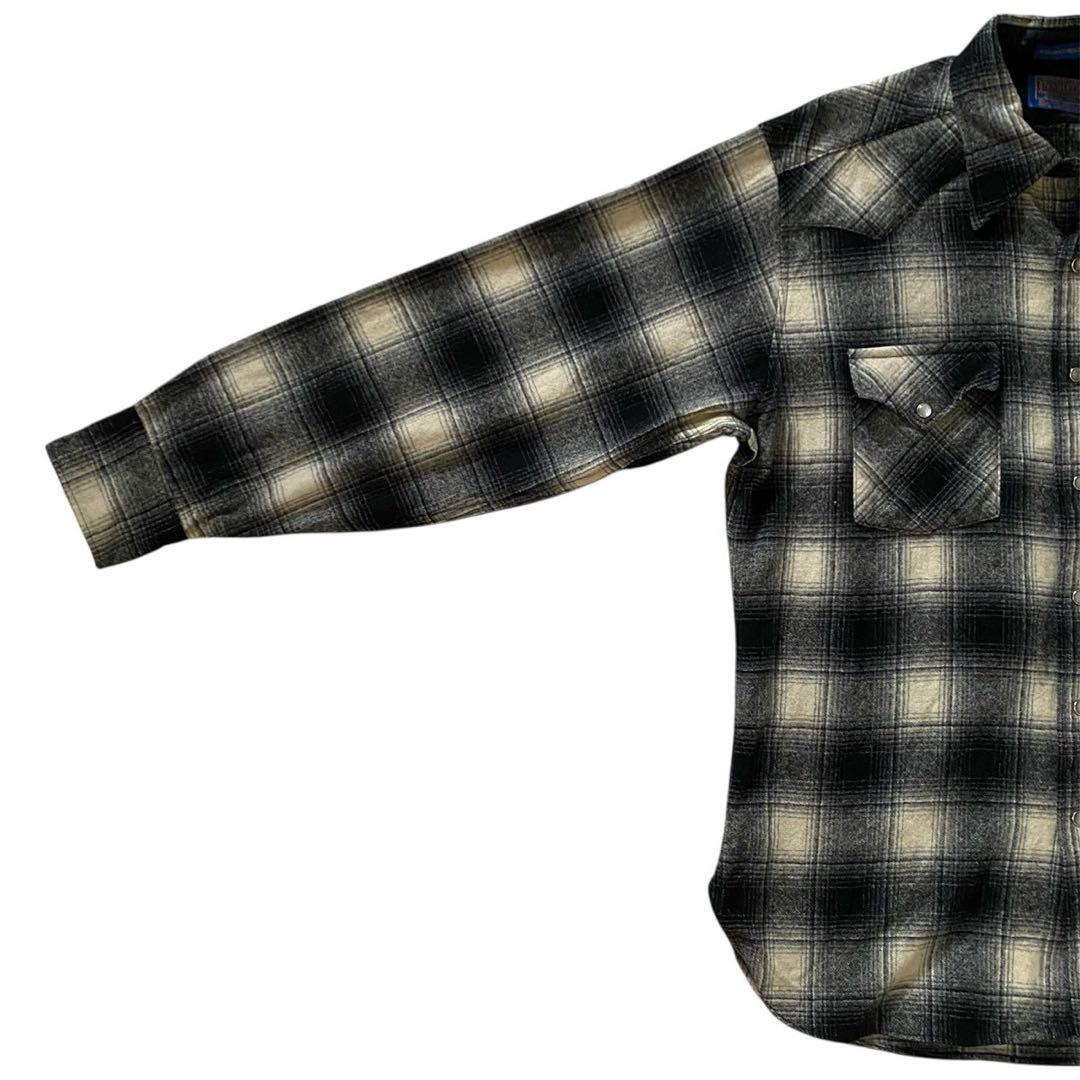 PENDLETON 90s シャドウチェック　オンブレ　白　黒　ペンドルトン　L