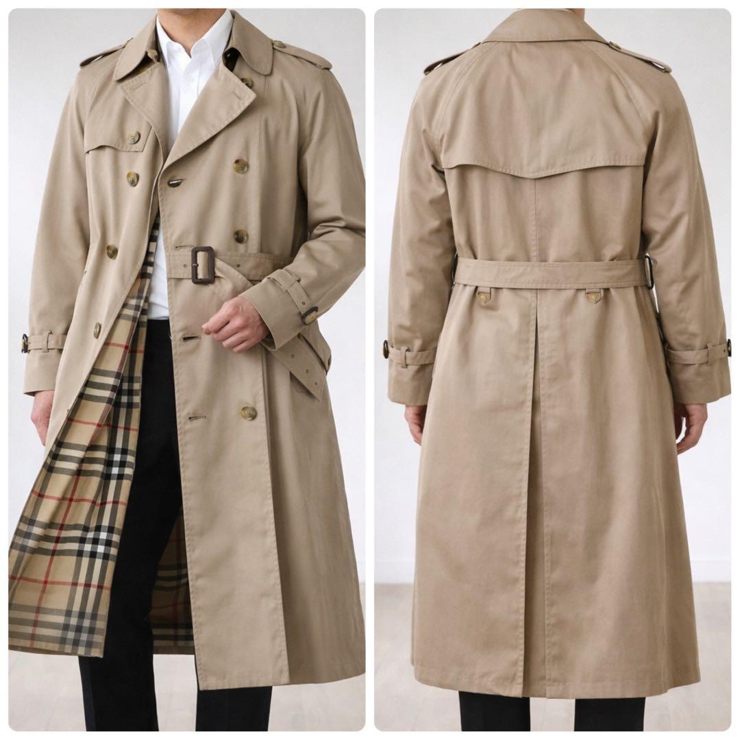 良品 バーバリーズ ノバチェック ロングトレンチコート L相当 ベージュ 英国製