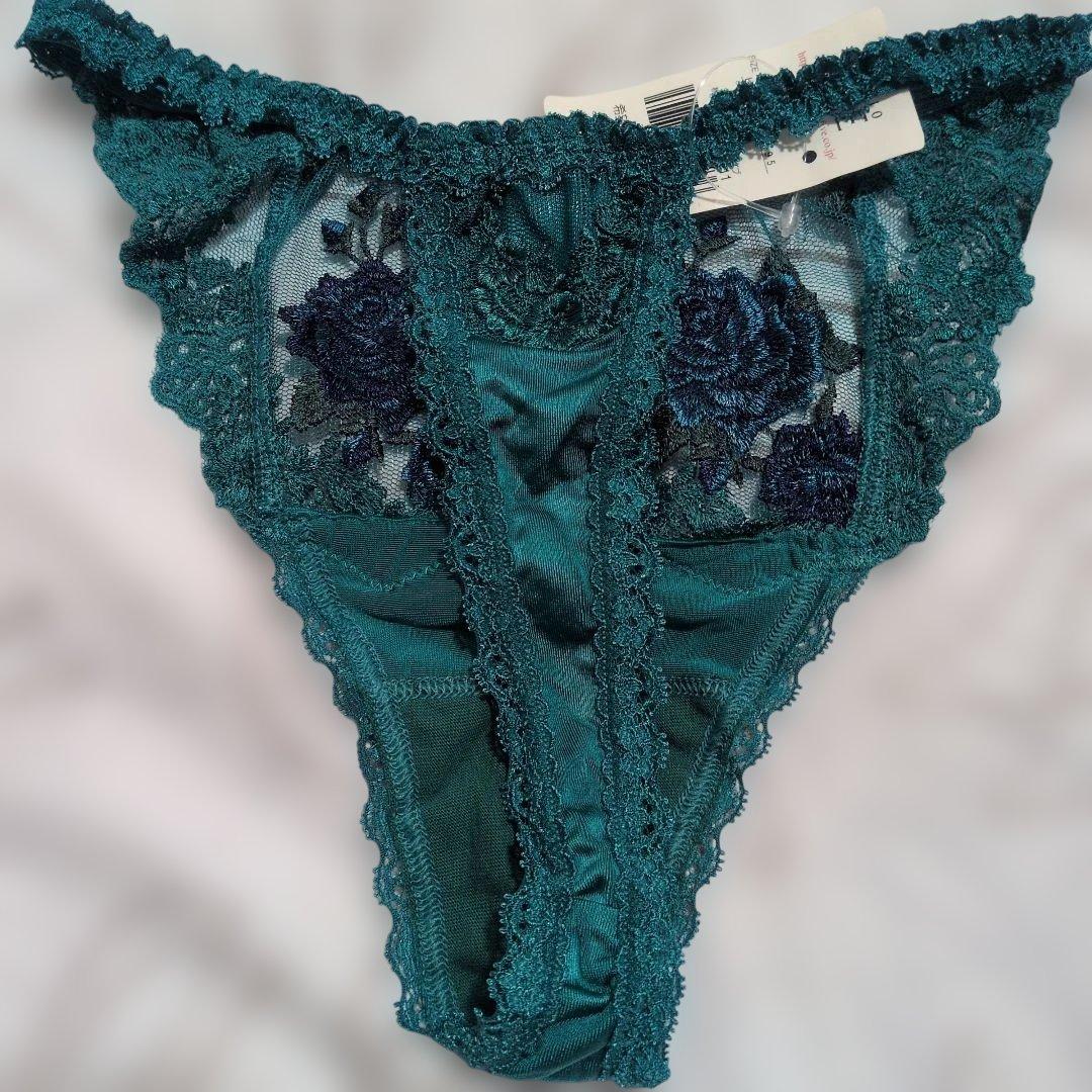 スタディオファイブ　緑　花柄刺繍ブラ・Tバック・ガーターベルト3点セット　C75