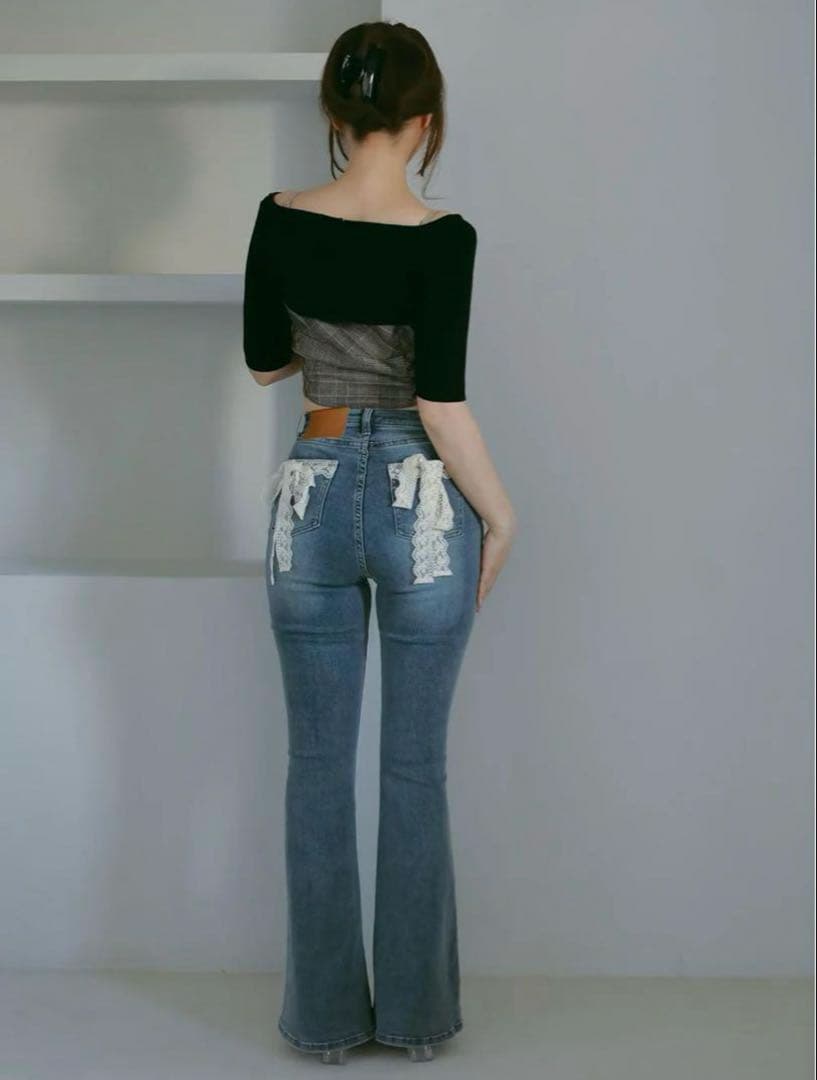 【新品】andmary Lacey ribbon heart hip denim