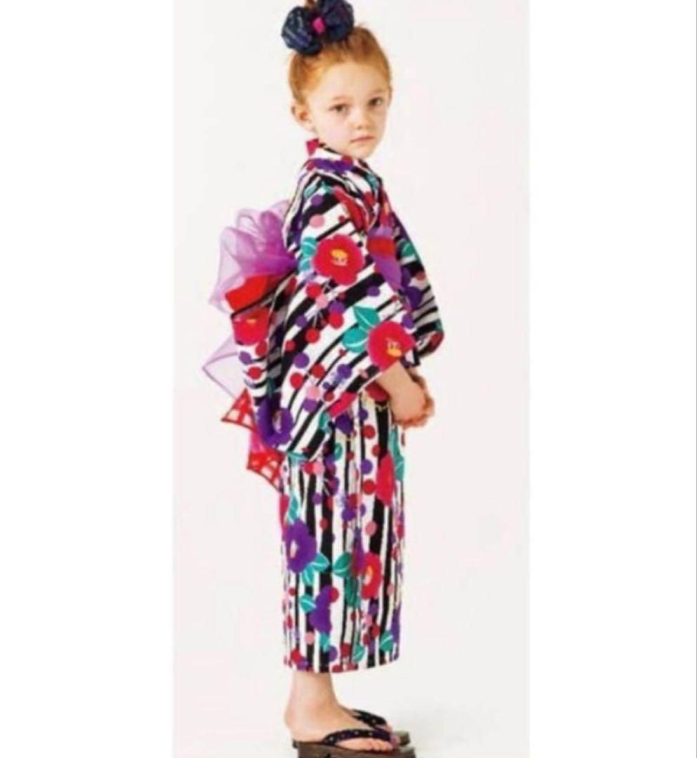 アナスイミニ浴衣120 蝶 花 ストライプ柄 サマードレス 甚平