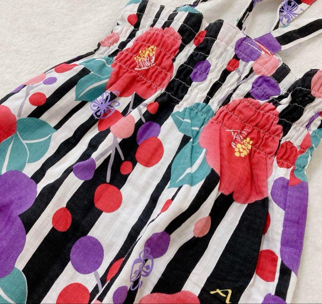 アナスイミニ浴衣120 蝶 花 ストライプ柄 サマードレス 甚平