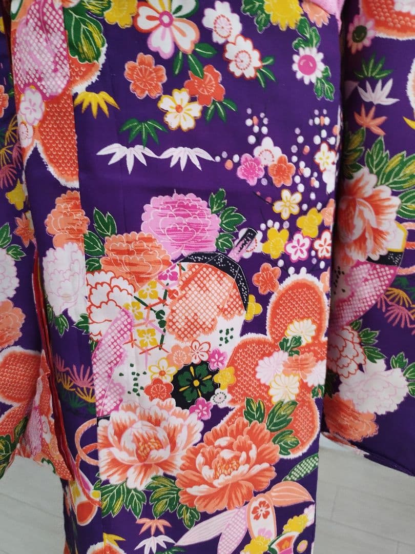アンティーク百花繚乱☆紫の着物と作り帯のセット