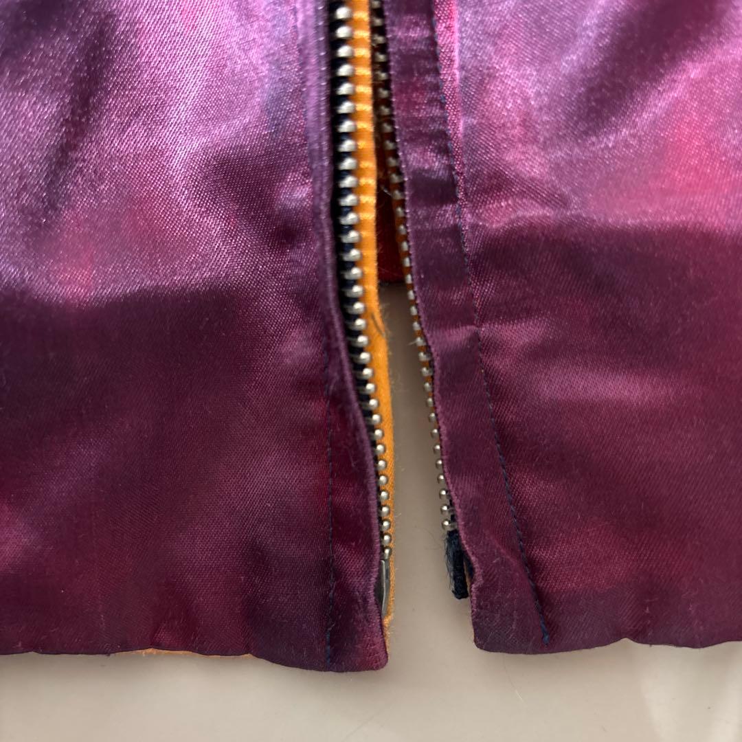 スカジャン バーガンディ オレンジ刺繍