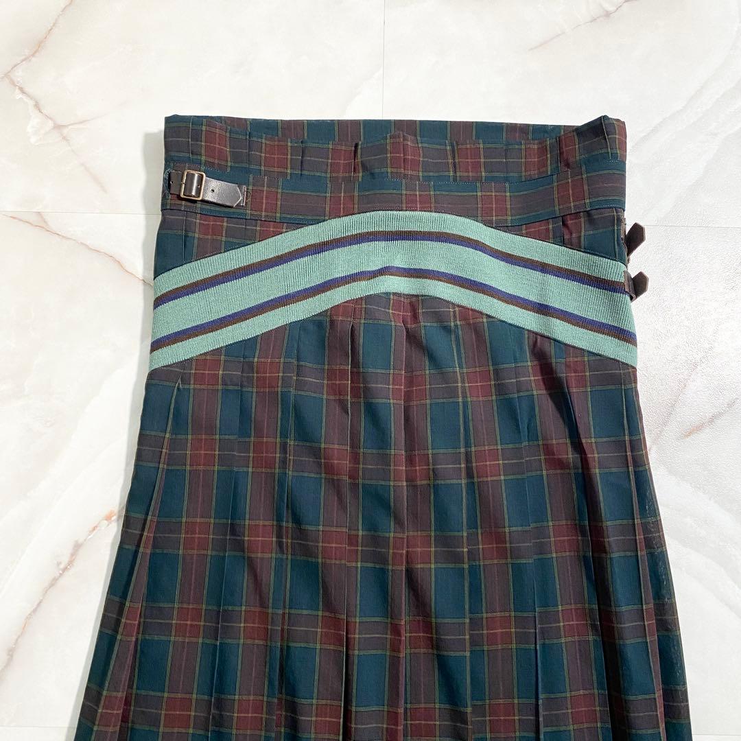 A17478 美品 ファセッタズム チェックラップスカート 緑×赤系 5