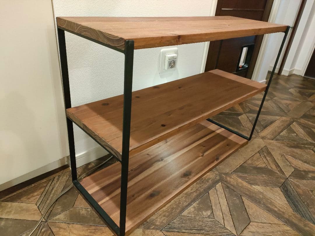 ブラウン木製オープンシェルフ 3段　アイアン　ウッド