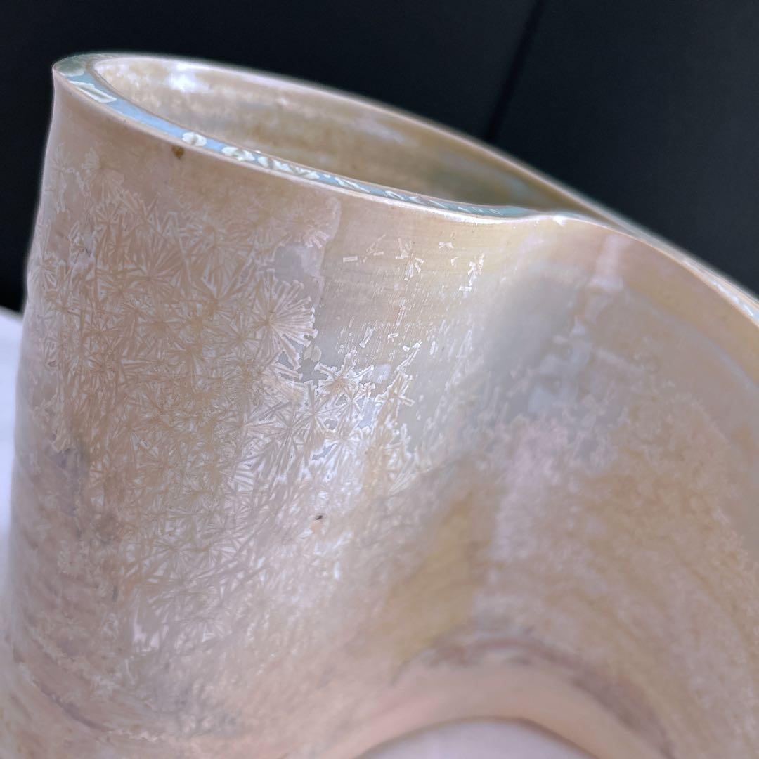 結晶釉薬のモダンな陶器花瓶　　オブジェ