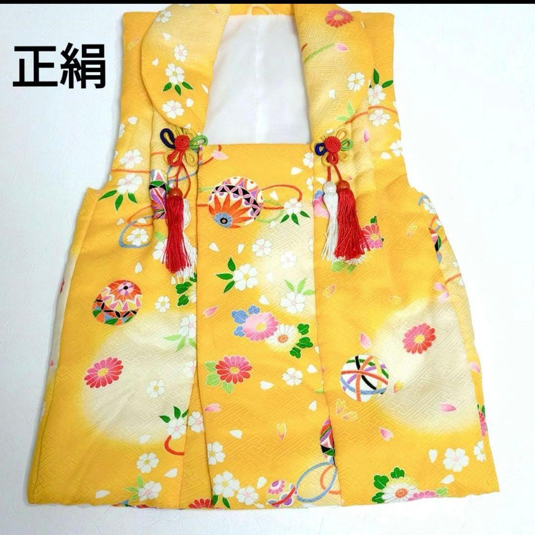 【美品】七五三 正絹被布コート 黄 花柄 3歳 女の子
