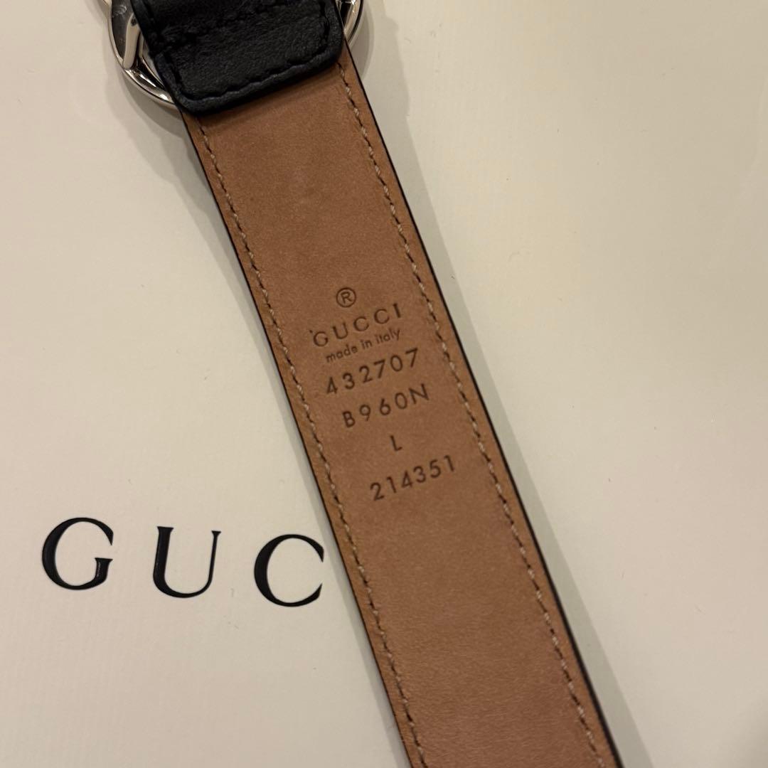 GUCCI ブラックレザー ベルト GGロゴ　65cm