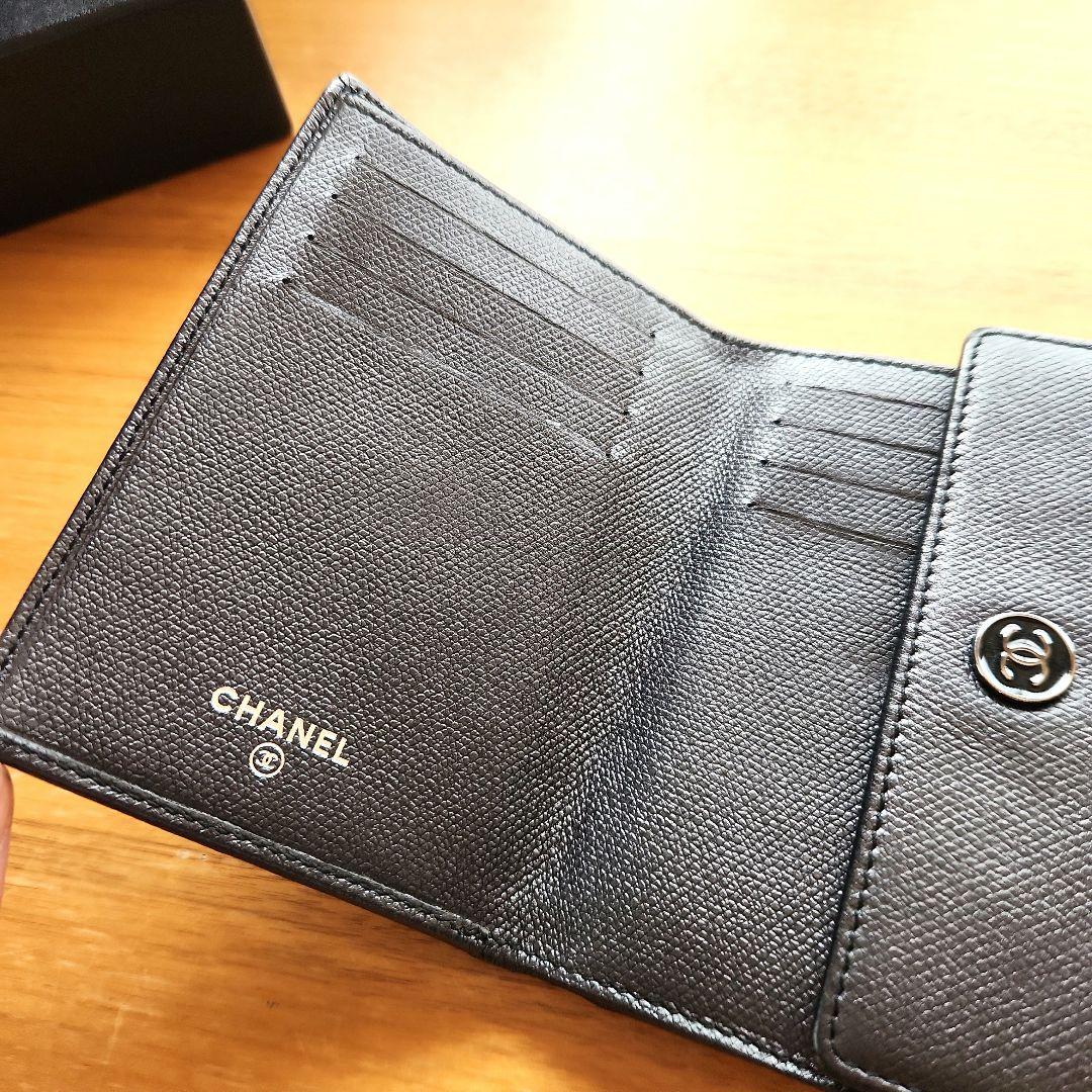 CHANELココボタン 三つ折り財布 ブラックレディース