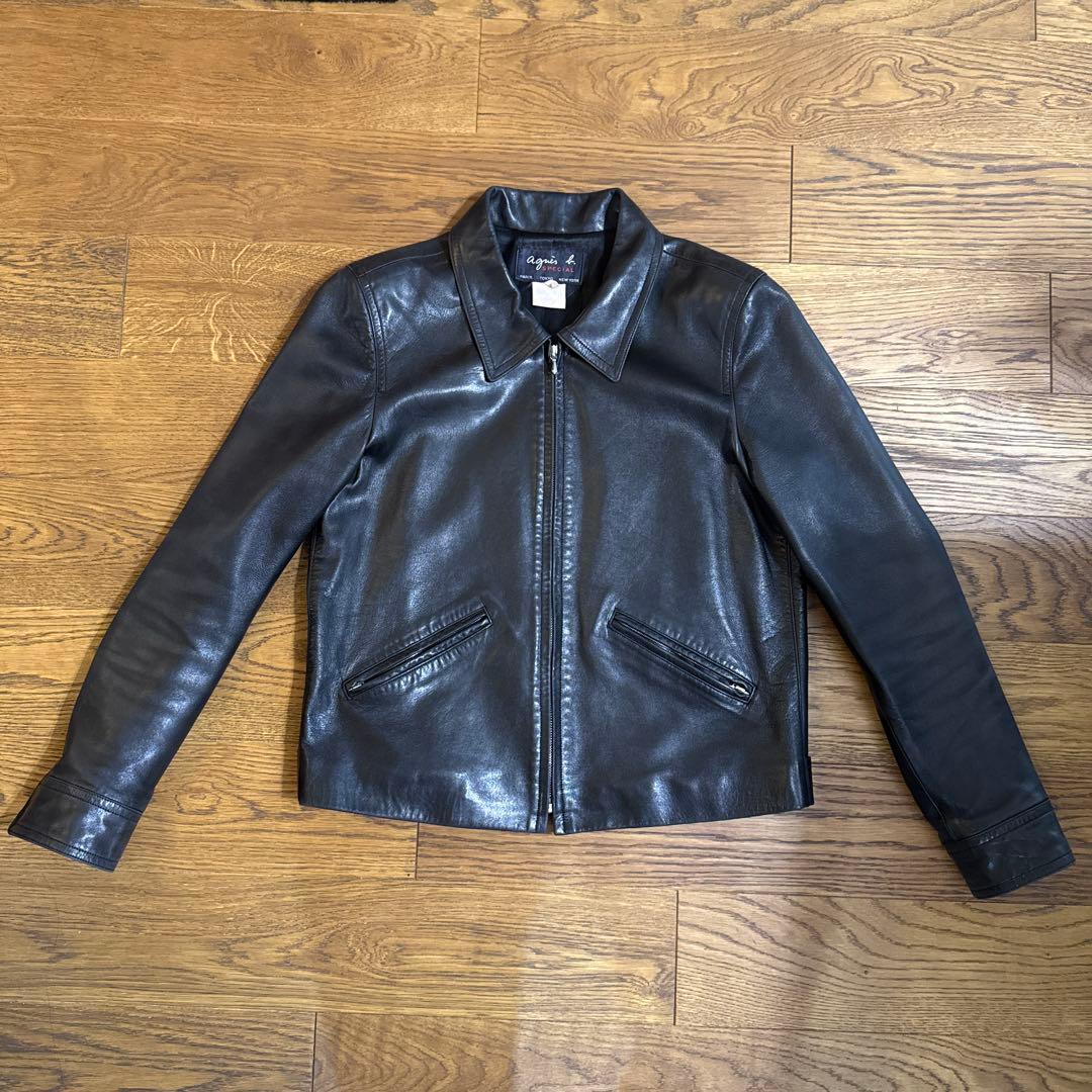 (クリーニング済)agnes b. レザージャケット size2 短丈 希少