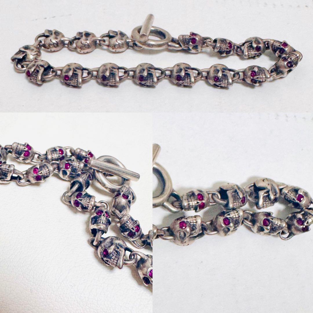 42万円購入　天然ルビー　ロックンライド　スカルブレスレット　シルバー925
