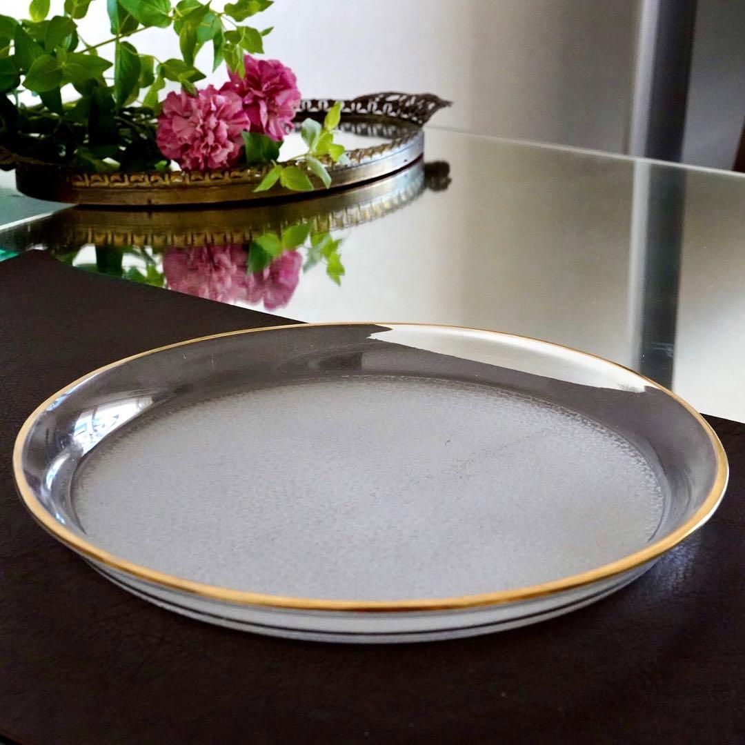 希少美品◆オールドサンルイ《金彩 アシッドエッチング》大型トレイ◆優雅な装飾美