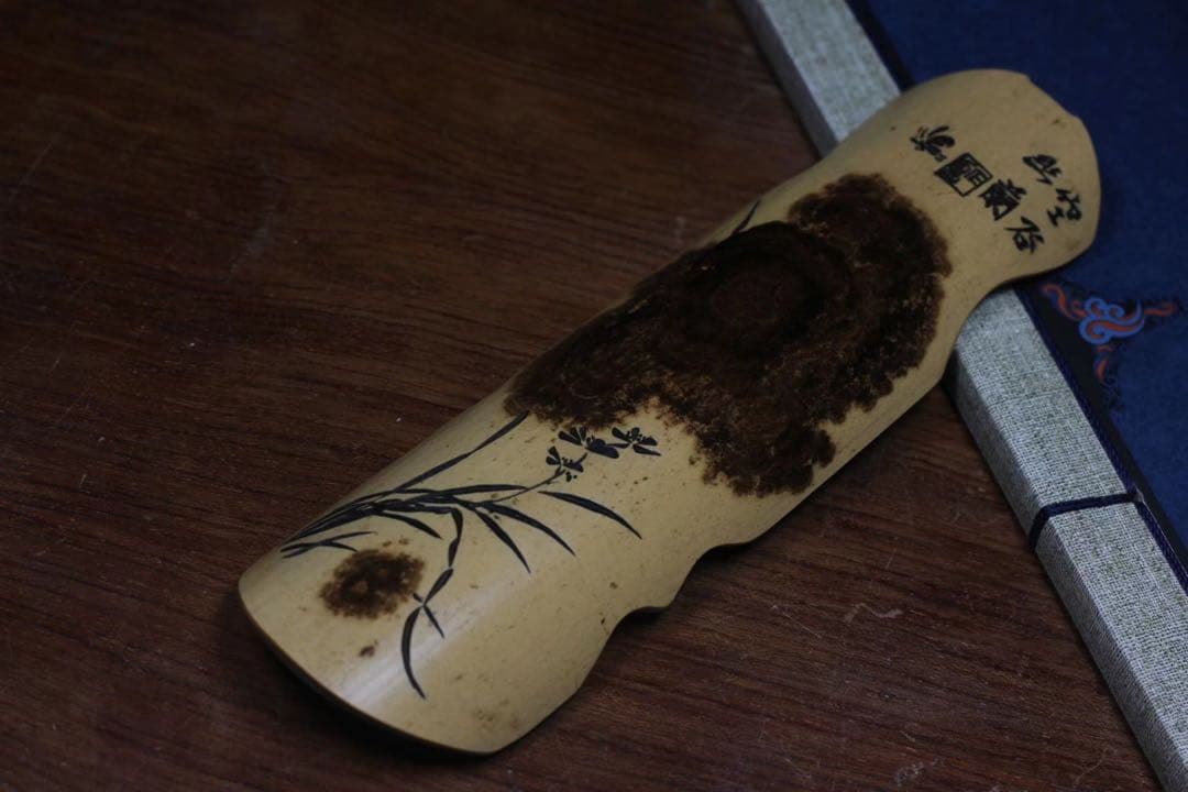 004古琴、茶則、七絃琴、竹、彫刻 茶合 茶道具 煎茶 中国茶、陳情令、魔道祖師