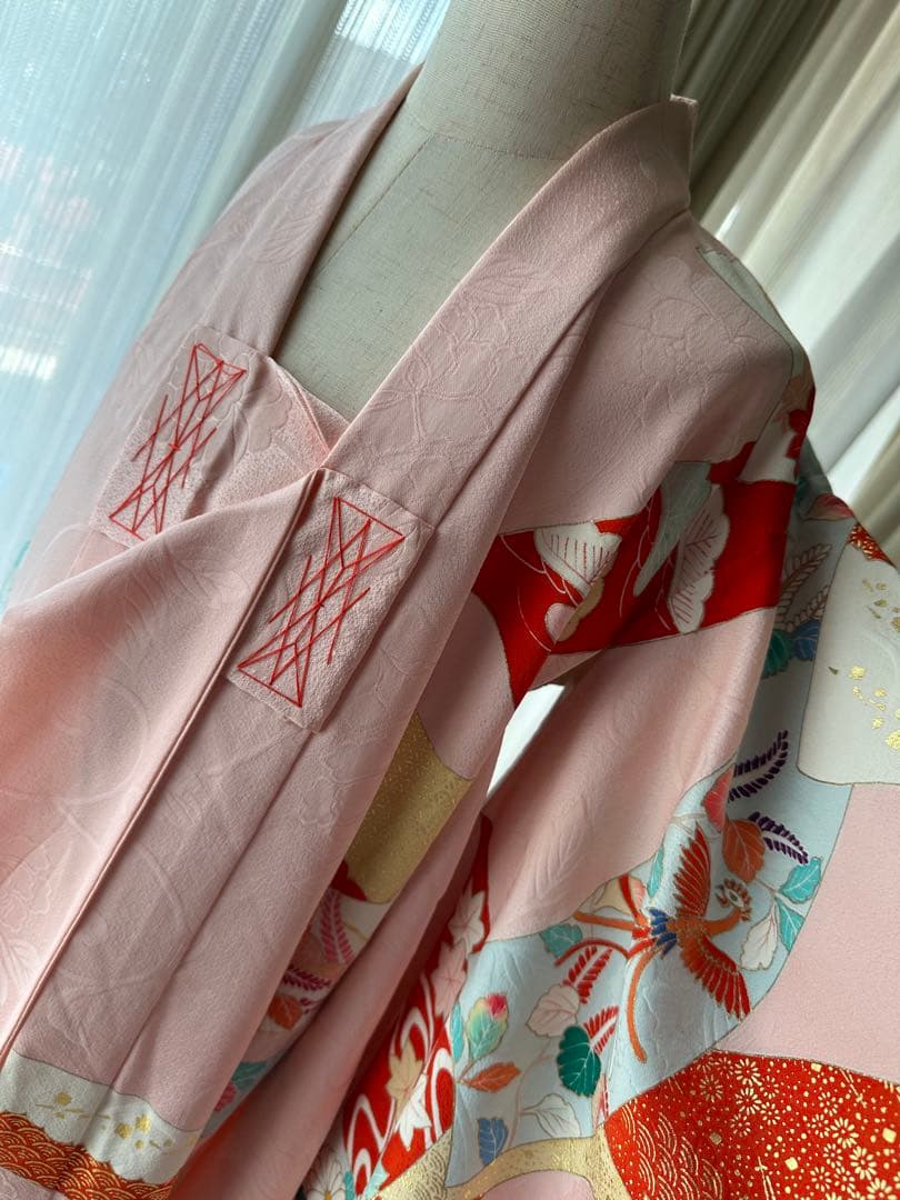 3歳用 七五三セット ピンクに熨斗柄キモノとアイボリーの被布、長襦袢3点セット