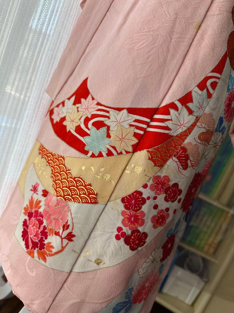 3歳用 七五三セット ピンクに熨斗柄キモノとアイボリーの被布、長襦袢3点セット