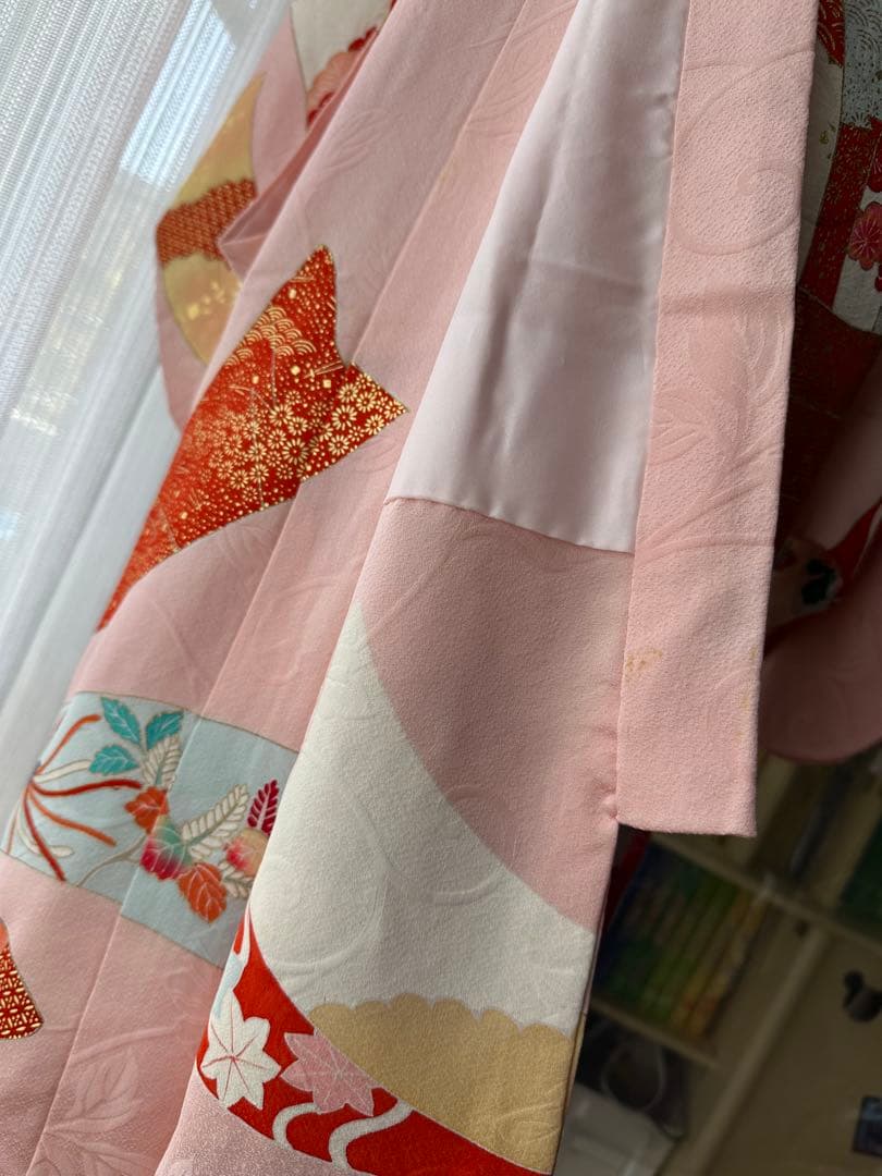 3歳用 七五三セット ピンクに熨斗柄キモノとアイボリーの被布、長襦袢3点セット