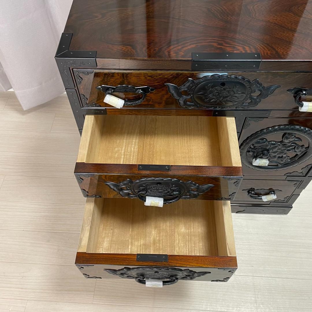 【未使用】　帳場箪笥　仙台箪笥　拭き漆塗り
