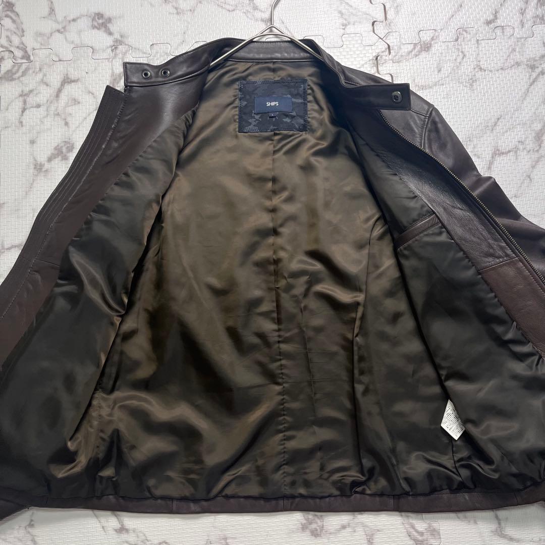美品✨シップス シングルライダース 羊革 ブラウン 本革 Lsize