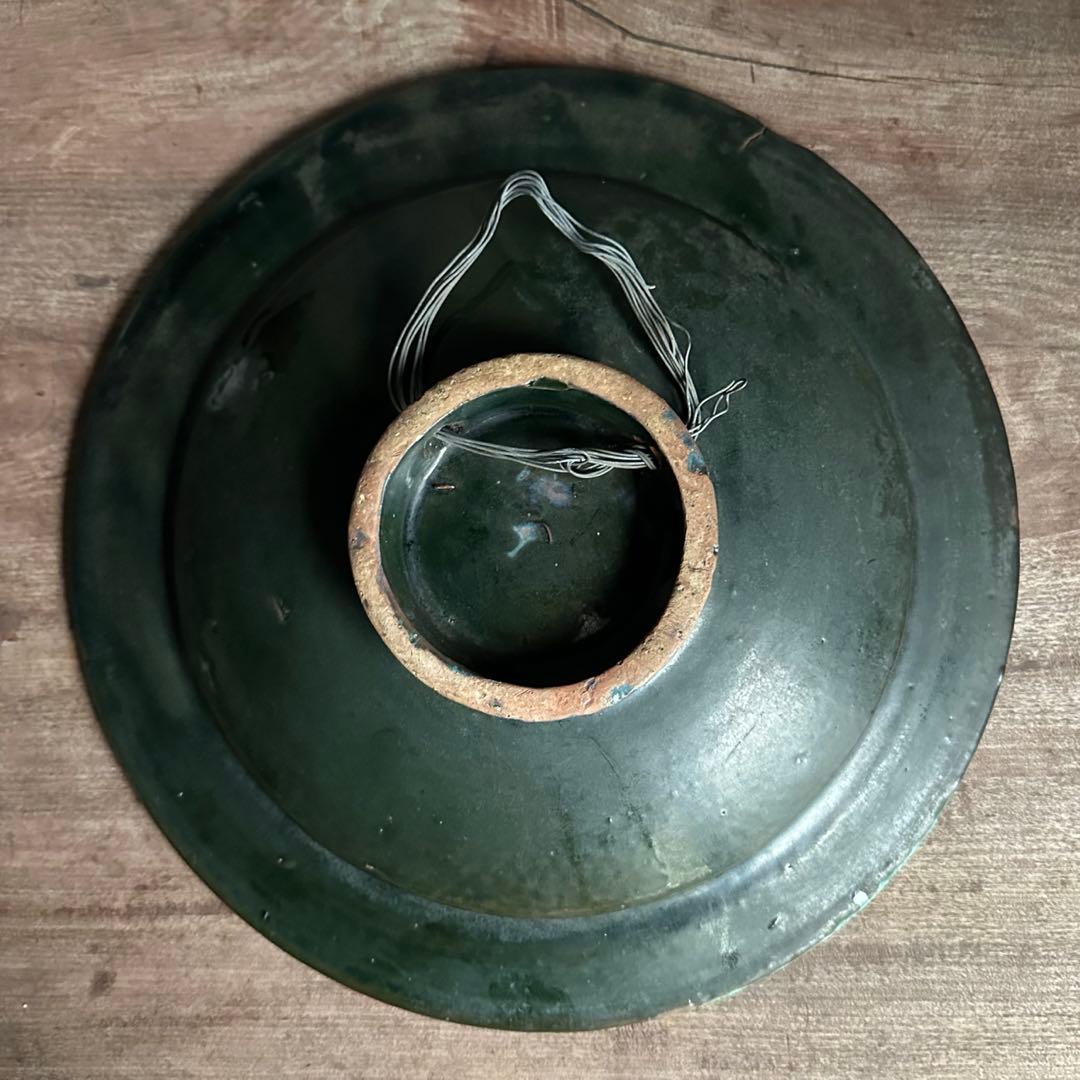 ブルガリア陶器　トロヤン焼　青釉内花柄　壁掛けデザイン　大皿　アンティーク