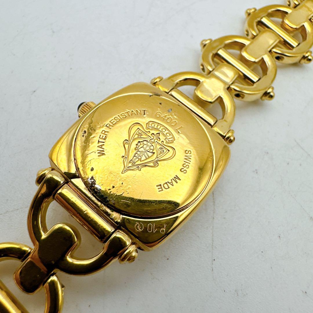 美品 稼動 GUCCI グッチ 6400L レディース腕時計 ゴールド 黒文字盤