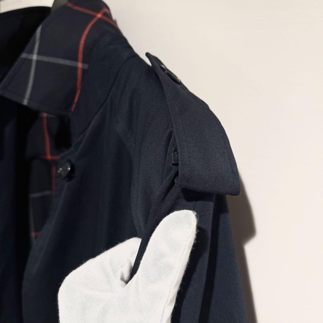 美品‼️バーバリー　ステンカラーコート　裏地ノバチェック ネイビー 高品質マキシ丈