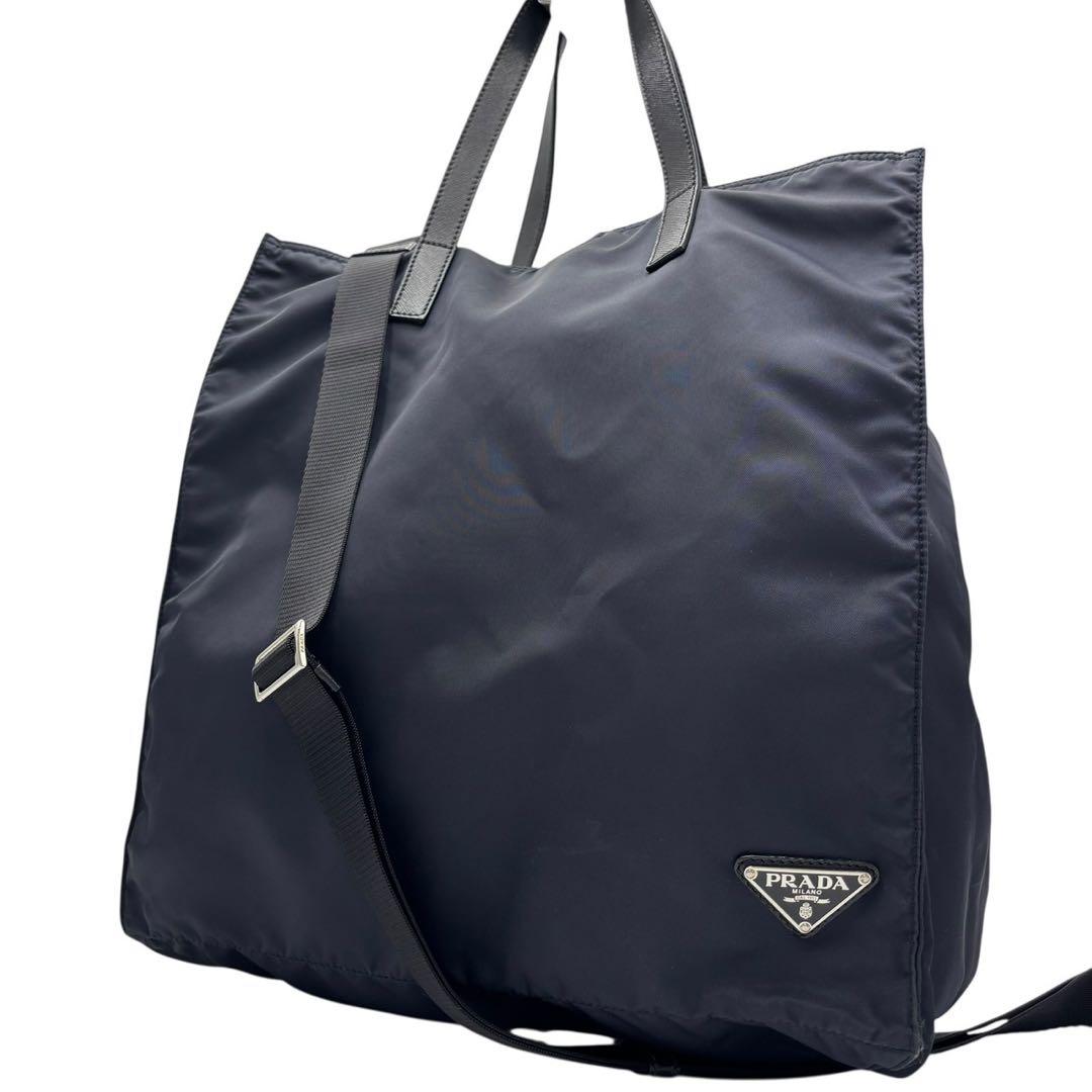 【未使用級】PRADA プラダ ナイロン 2WAY トートバッグ ネイビー