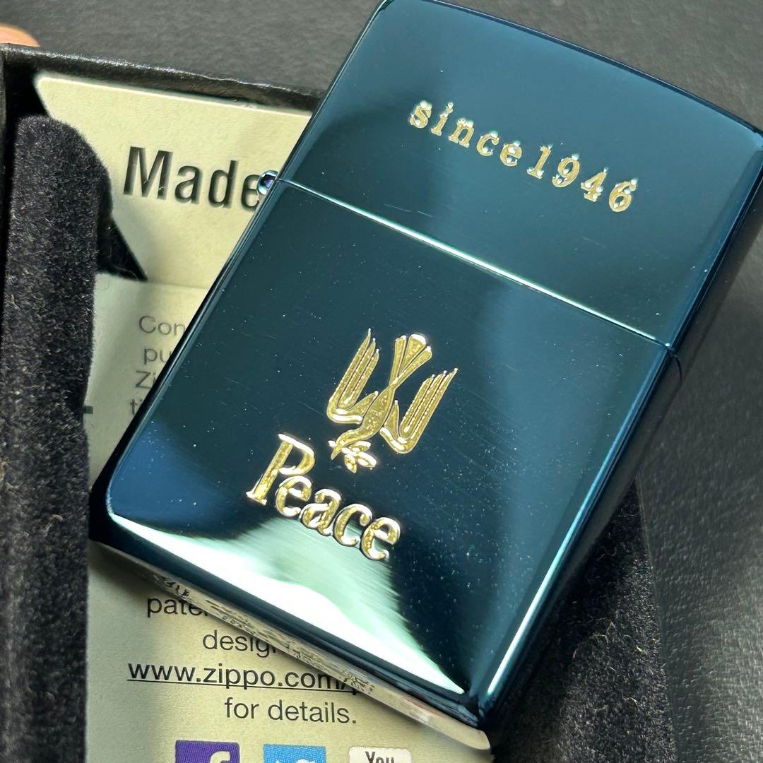 B ジッポー　ピース　ブルーチタン