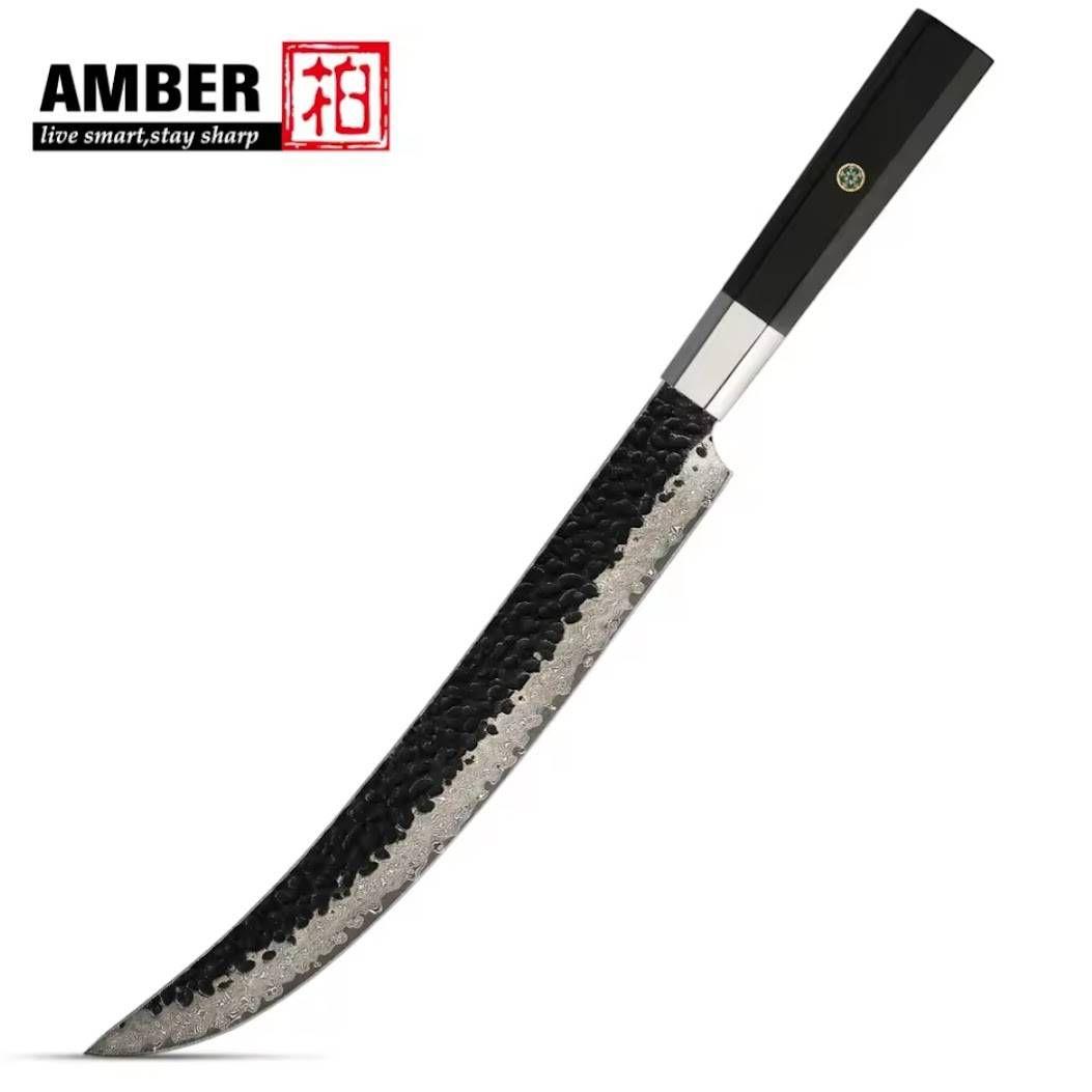 槌目黒打 筋引 カービング 67層ダマスカ スVG10 包丁 ナイフ 黒檀八角柄