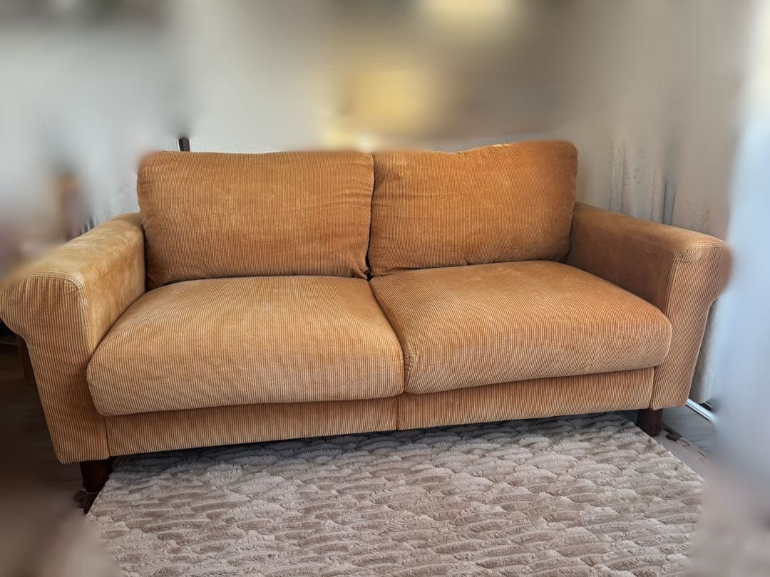キャメルファブリック2人掛けソファ
